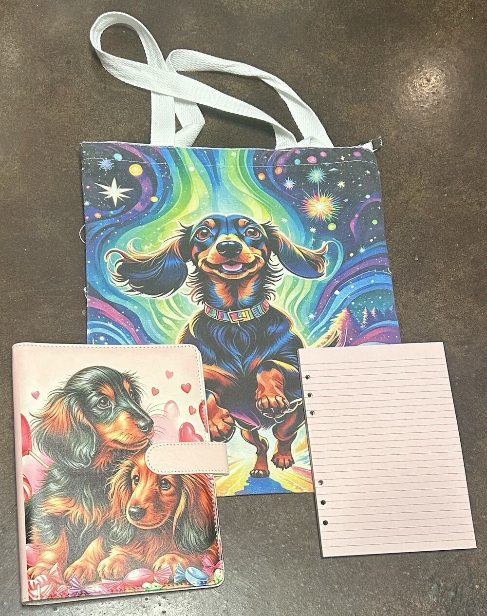 Dachshund Doxie Weiner Dog A5 Binder w/ Printed Stationery paper & Tote